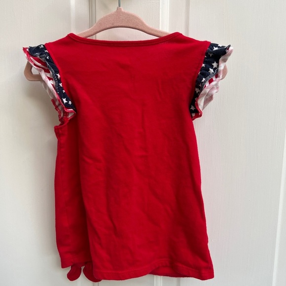 2T All American Girl Red, White, and Blue Fringe Short Sleeve Girls Blouse Top - Picture 3 of 4